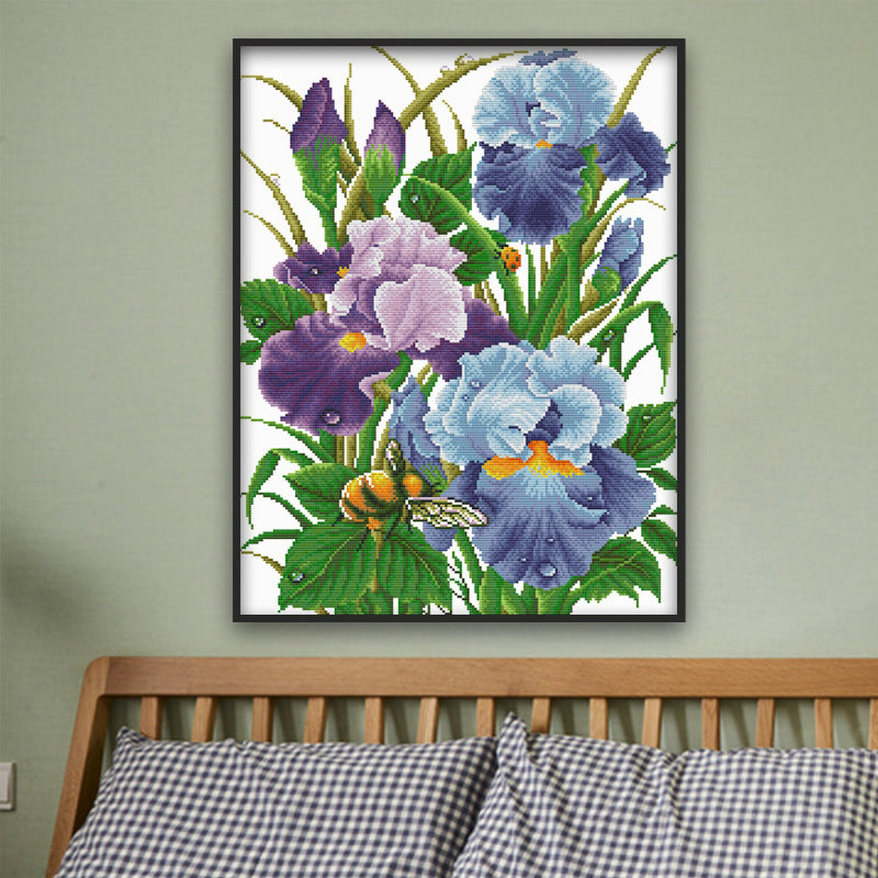 HKM-496915 Iris Flower Cross Stitch Small Embroidery Painting in Ecological Cotton