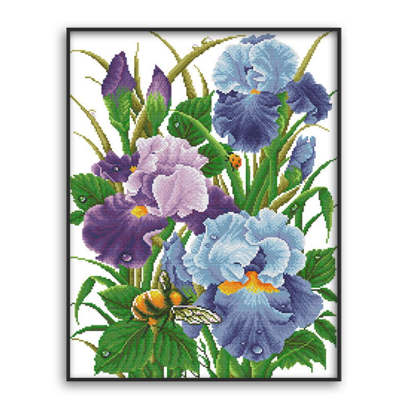 HKM-496915 Iris Flower Cross Stitch Small Embroidery Painting in Ecological Cotton