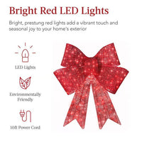 HKM-497043 LED Illuminated Red Satin Christmas Bowknot for Holiday Decor