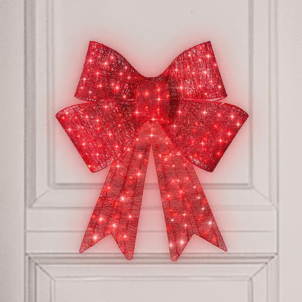 HKM-497043 LED Illuminated Red Satin Christmas Bowknot for Holiday Decor