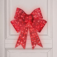 HKM-497043 LED Illuminated Red Satin Christmas Bowknot for Holiday Decor