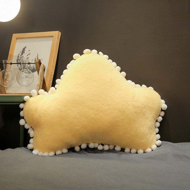 HKM-497043 Plush Cat Cushion Pillow with Star, Moon, and Crown Design for Bedside Decor