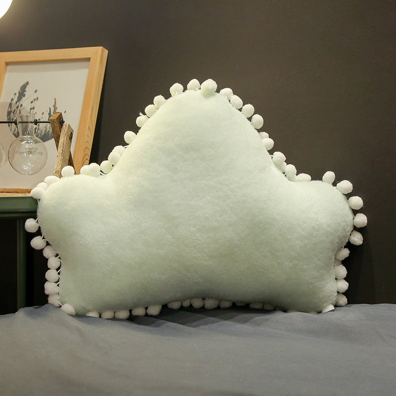 HKM-497043 Plush Cat Cushion Pillow with Star, Moon, and Crown Design for Bedside Decor