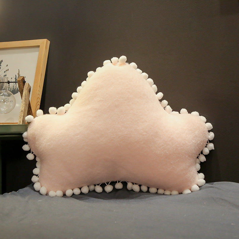 HKM-497043 Plush Cat Cushion Pillow with Star, Moon, and Crown Design for Bedside Decor