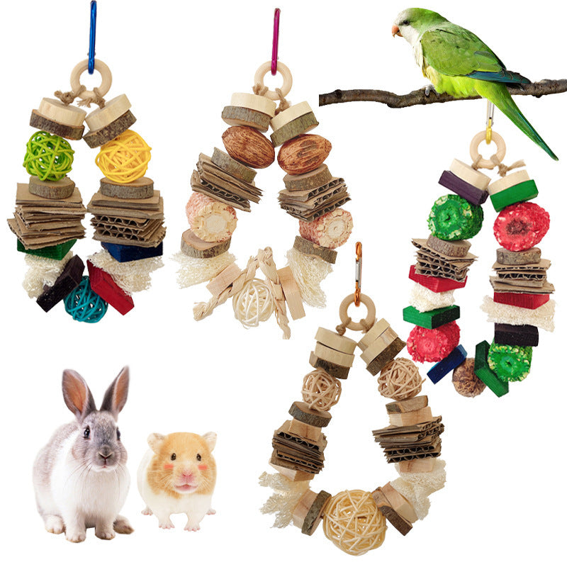 HKM-497171 Colorful Wooden Hanging Vine Toys for Parrots, Hamsters, and Rabbits