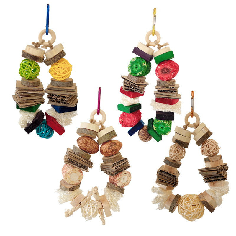 HKM-497171 Colorful Wooden Hanging Vine Toys for Parrots, Hamsters, and Rabbits
