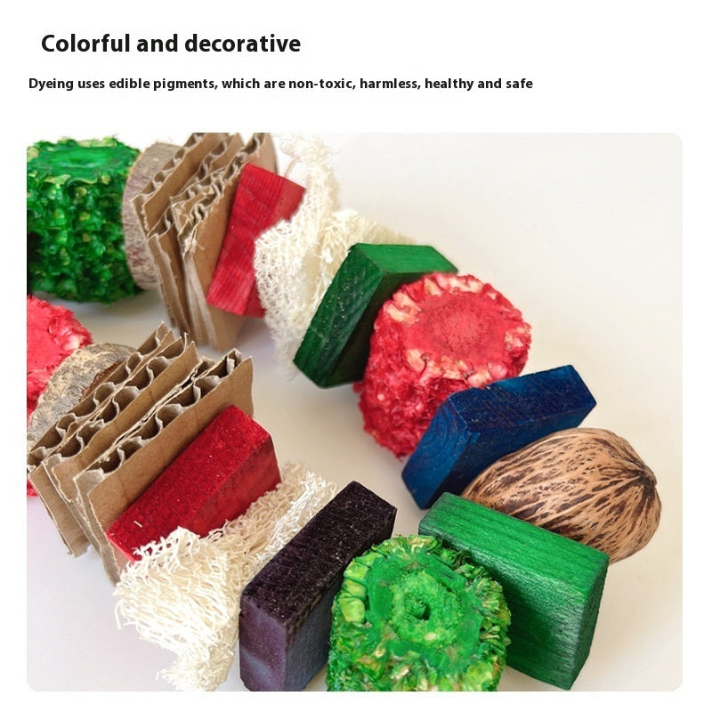 HKM-497171 Colorful Wooden Hanging Vine Toys for Parrots, Hamsters, and Rabbits