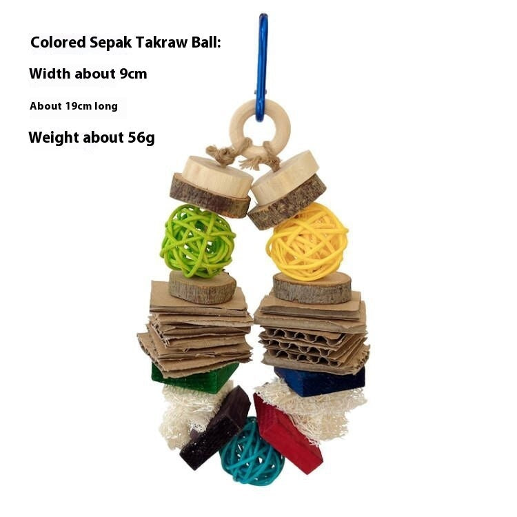 HKM-497171 Colorful Wooden Hanging Vine Toys for Parrots, Hamsters, and Rabbits