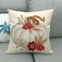 HKM-497299 Painted Pumpkin Linen Pillowcase for Home and Outdoor Decor, 45x45cm