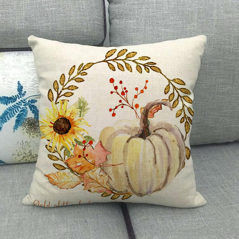 HKM-497299 Painted Pumpkin Linen Pillowcase for Home and Outdoor Decor, 45x45cm