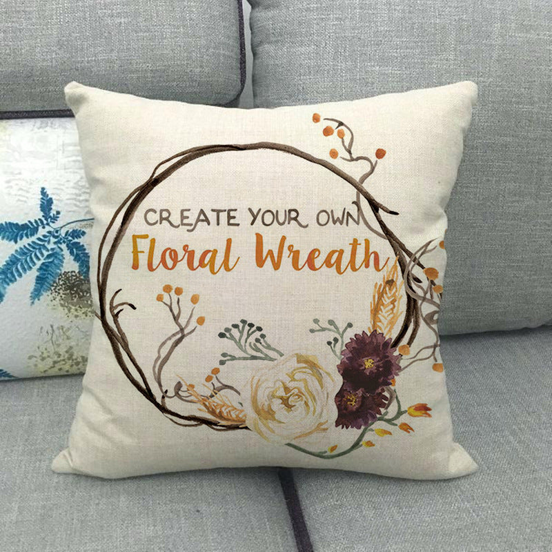 HKM-497299 Painted Pumpkin Linen Pillowcase for Home and Outdoor Decor, 45x45cm