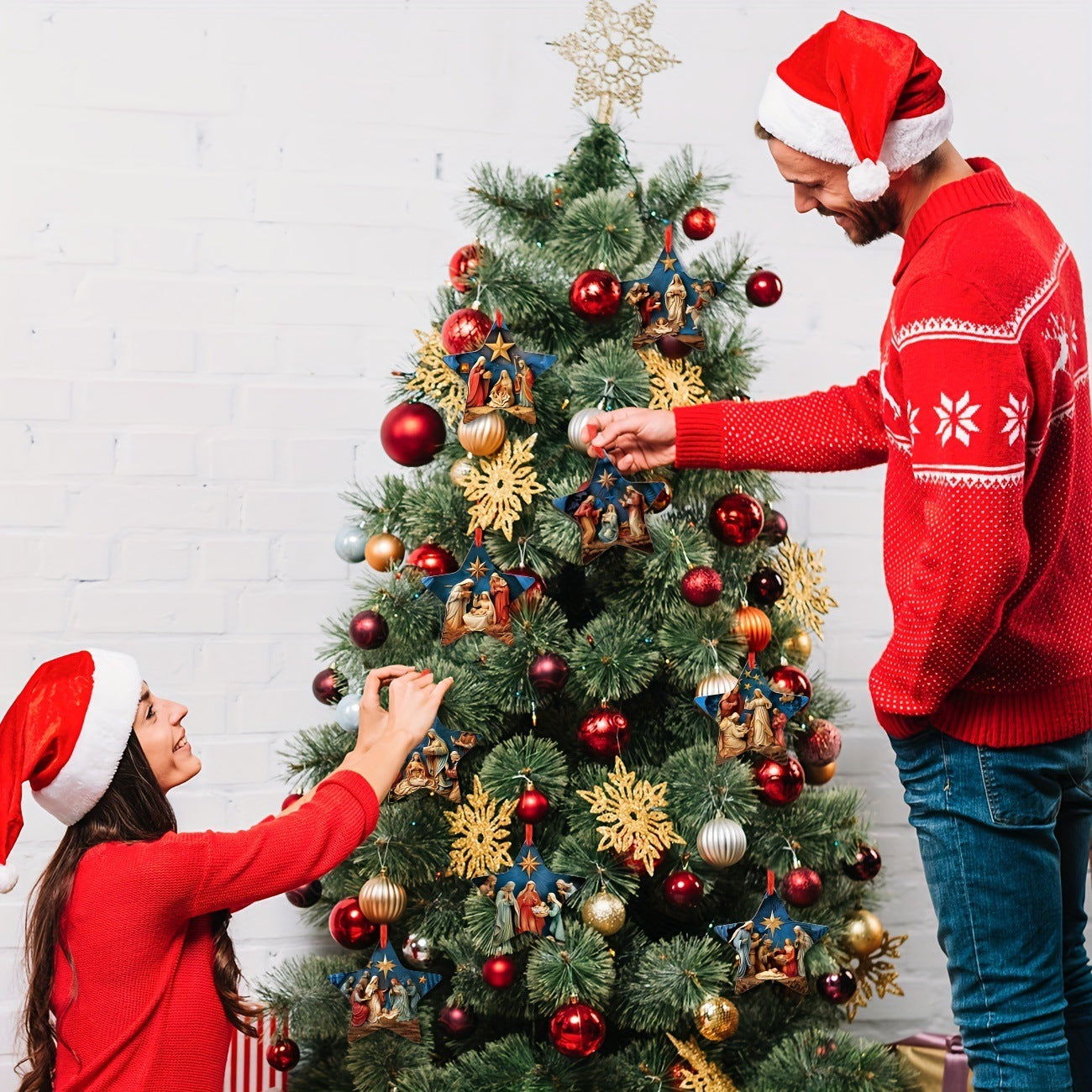 HKM-497363 Wooden Christmas Tree Decorative Pendant - Available in 9 or 18 Piece Set, Ideal for Holiday Gifting