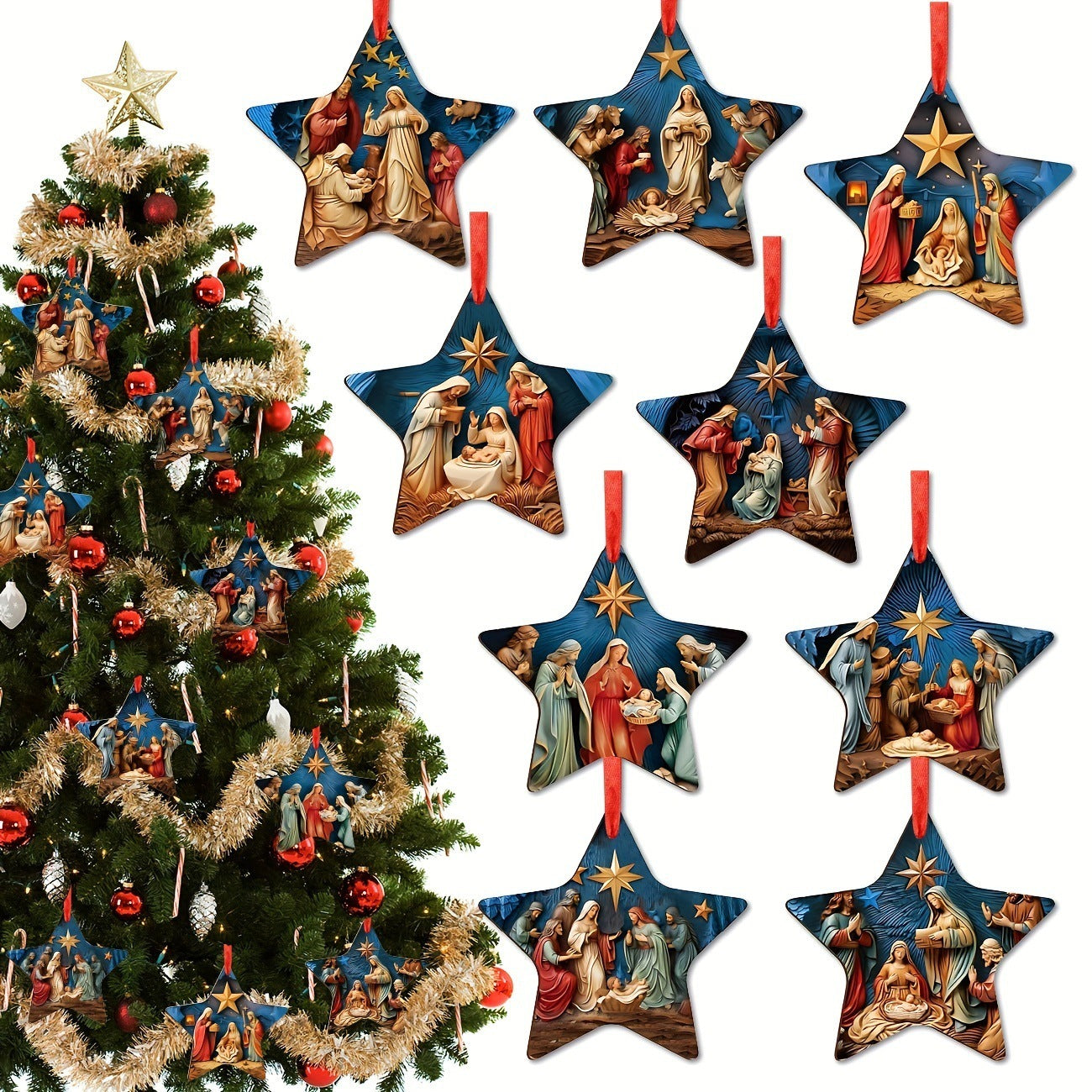 HKM-497363 Wooden Christmas Tree Decorative Pendant - Available in 9 or 18 Piece Set, Ideal for Holiday Gifting