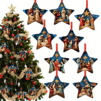 HKM-497363 Wooden Christmas Tree Decorative Pendant - Available in 9 or 18 Piece Set, Ideal for Holiday Gifting