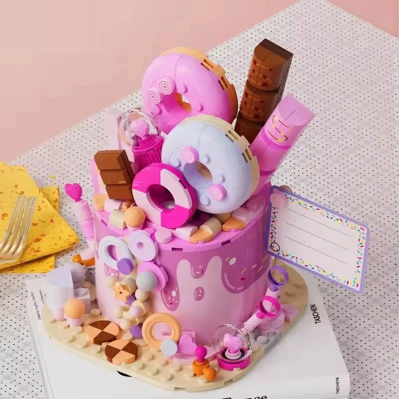 Afternoon Tea Heart Cake Building Block Set - 50 Pieces of Creative Educational Toy for Kids Ages 2 to 14