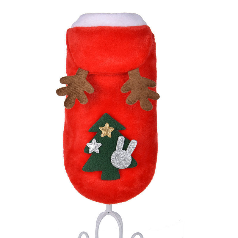 HKM-497875 Christmas Santa Costume for Small Dogs - Festive Flannel Pet Outfit in Red