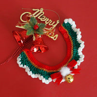 HKM-497939 Festive Cat Collar Scarf with Golden Thread Pompom Bell and Christmas Lace, Gift Box Included