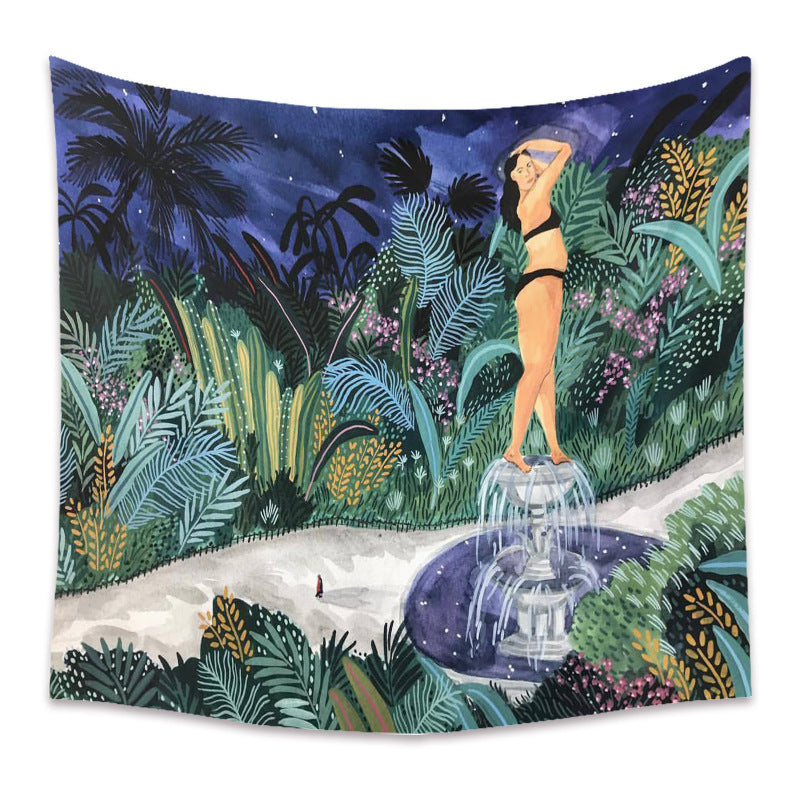 HKM-498067 Cartoon Plant-Themed Polyester Fiber Tapestry Mural - Various Sizes Available