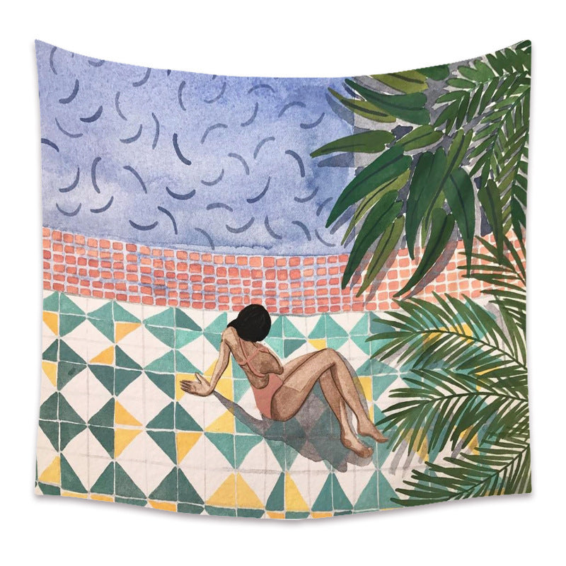 HKM-498067 Cartoon Plant-Themed Polyester Fiber Tapestry Mural - Various Sizes Available