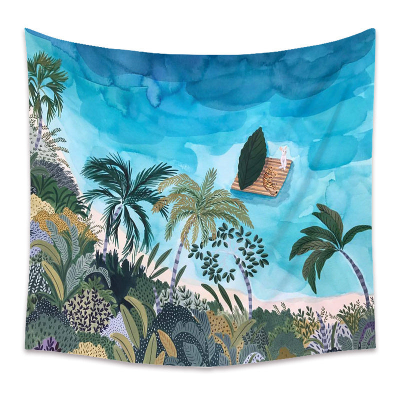 HKM-498067 Cartoon Plant-Themed Polyester Fiber Tapestry Mural - Various Sizes Available