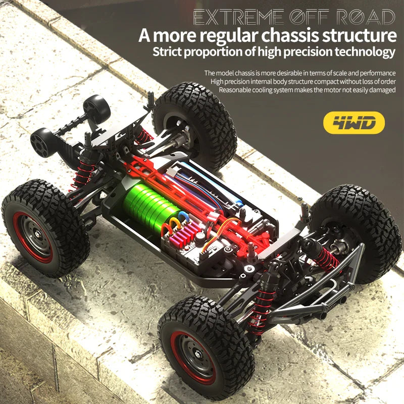 HKM-498067 High-Speed 1/16 Scale 4WD Brushless RC Car with LED Headlights and Remote Control