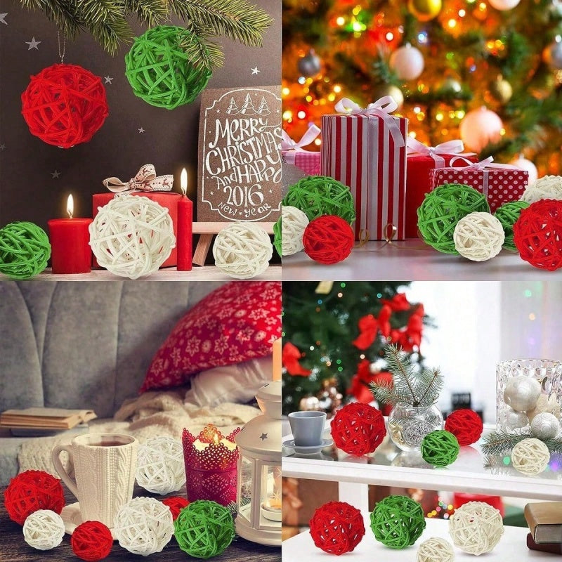 HKM-498195 30 Pcs Christmas Rattan Balls - Decorative Wicker Ornaments for Home Decor, DIY Vase and Bowl Fillers