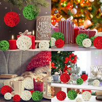 HKM-498195 30 Pcs Christmas Rattan Balls - Decorative Wicker Ornaments for Home Decor, DIY Vase and Bowl Fillers