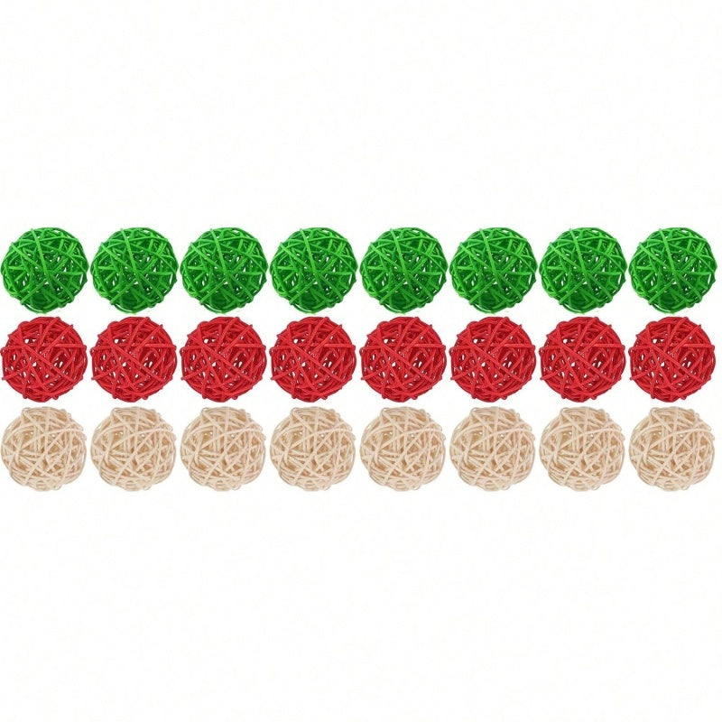 HKM-498195 30 Pcs Christmas Rattan Balls - Decorative Wicker Ornaments for Home Decor, DIY Vase and Bowl Fillers