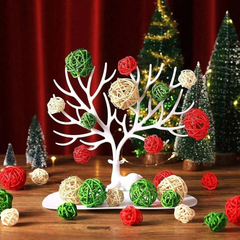 HKM-498195 30 Pcs Christmas Rattan Balls - Decorative Wicker Ornaments for Home Decor, DIY Vase and Bowl Fillers
