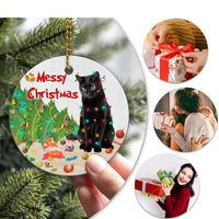 HKM-498515 Double-Sided Acrylic Black Cat Christmas Ornament - 8cm Holiday Decoration