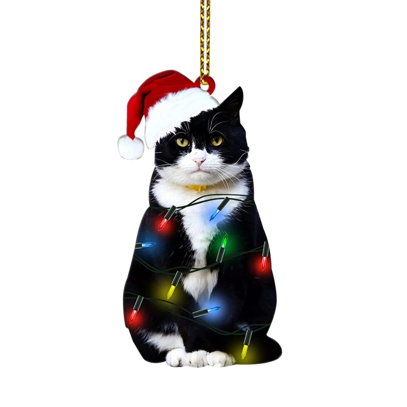 HKM-498515 Double-Sided Acrylic Black Cat Christmas Ornament - 8cm Holiday Decoration