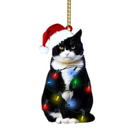 HKM-498515 Double-Sided Acrylic Black Cat Christmas Ornament - 8cm Holiday Decoration