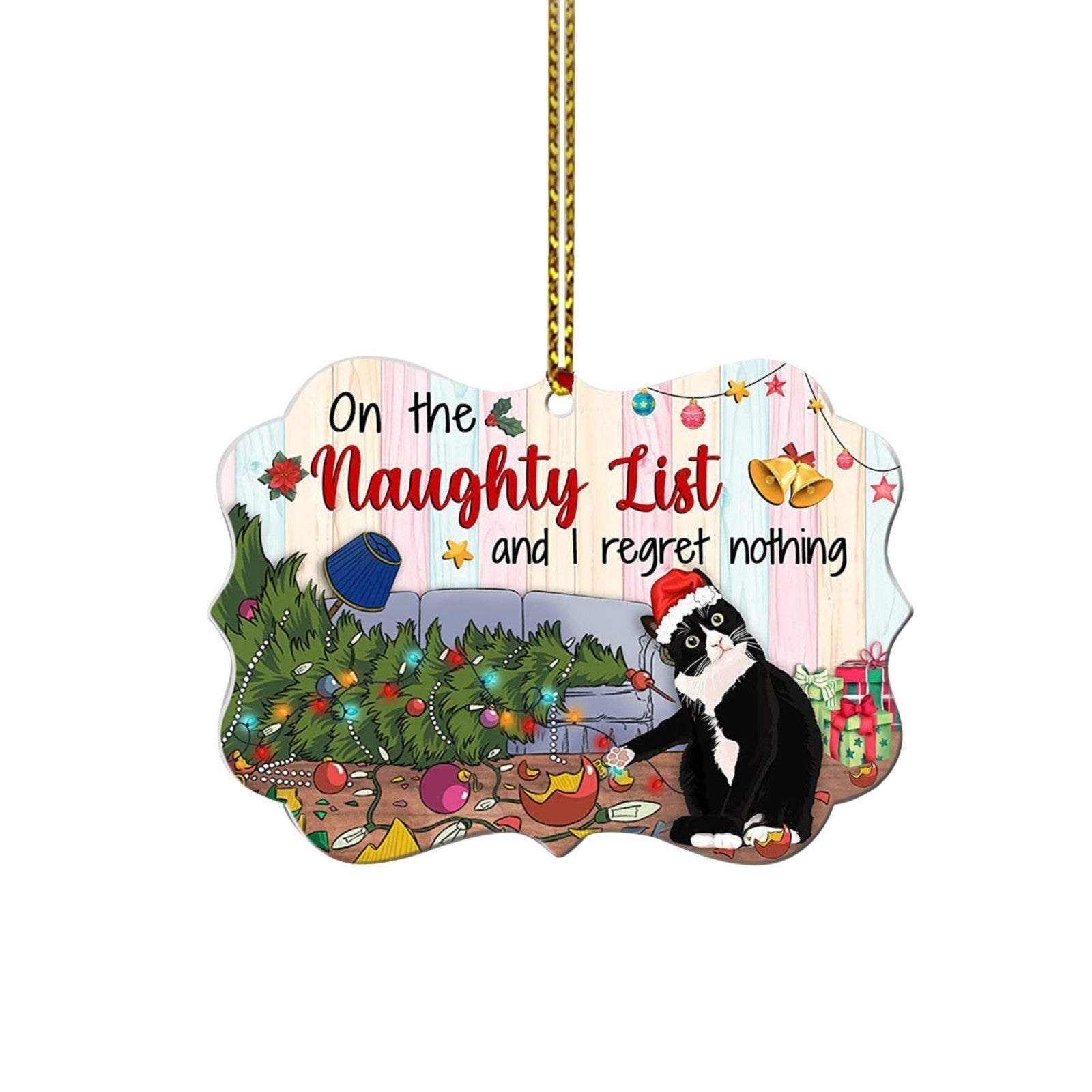 HKM-498515 Double-Sided Acrylic Black Cat Christmas Ornament - 8cm Holiday Decoration