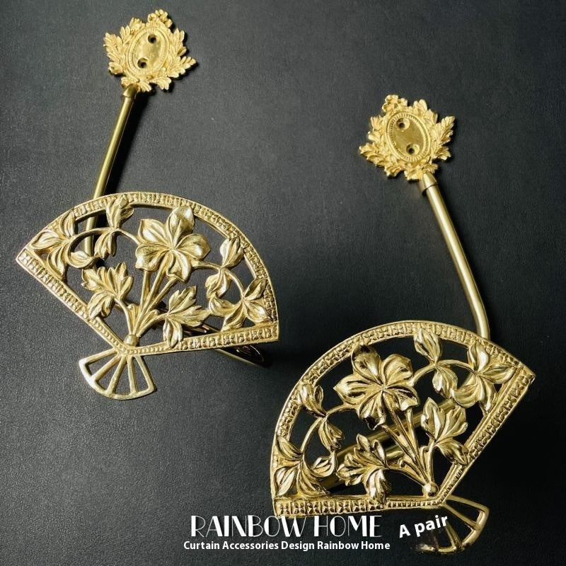 HKM-498771 Lily Little Angel Wings Brass Curtain Hooks with Decorative Leaf and Flower Designs