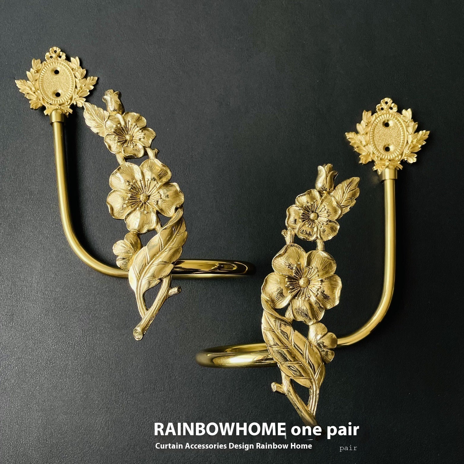 HKM-498771 Lily Little Angel Wings Brass Curtain Hooks with Decorative Leaf and Flower Designs