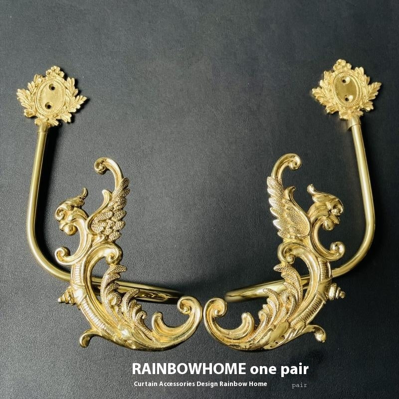 HKM-498771 Lily Little Angel Wings Brass Curtain Hooks with Decorative Leaf and Flower Designs