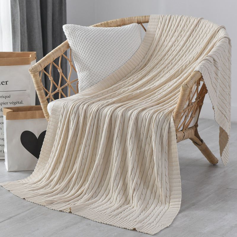 HKM-499219 Nordic Cotton Decorative Blanket for Nap and Leisure, Plain Pattern, 3% Shrinkage Rate