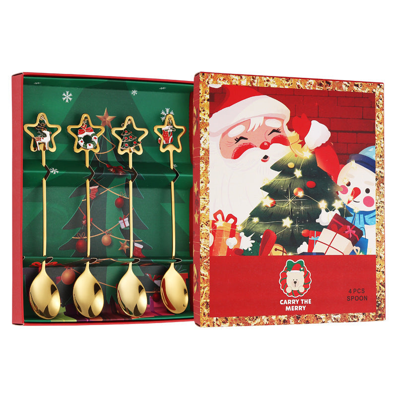 HKM-499347 Suit Pendant Coffee Stir Spoon Set - Stainless Steel, 4 Pieces, Gift Box or OPP Bag Options, Mirror Polished Finish