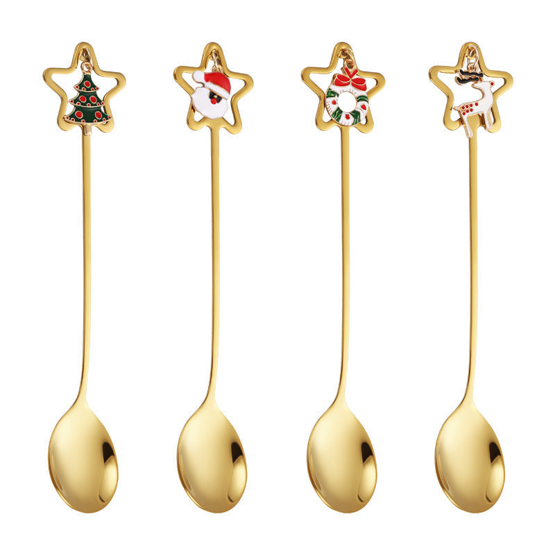 HKM-499347 Suit Pendant Coffee Stir Spoon Set - Stainless Steel, 4 Pieces, Gift Box or OPP Bag Options, Mirror Polished Finish