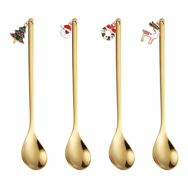 HKM-499347 Suit Pendant Coffee Stir Spoon Set - Stainless Steel, 4 Pieces, Gift Box or OPP Bag Options, Mirror Polished Finish