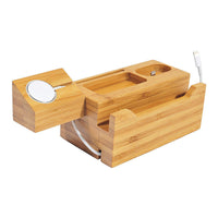 HKM-499411 Multifunctional Bamboo Mobile Phone and Watch Charging Dock with 3 USB Ports