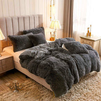 HKM-499539 Solid Color Three-Piece Plush Winter Quilt Cover Set - Available in Twin, Queen, and Hoyu Sizes