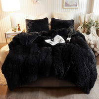 HKM-499539 Solid Color Three-Piece Plush Winter Quilt Cover Set - Available in Twin, Queen, and Hoyu Sizes