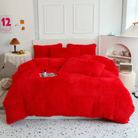 HKM-499539 Solid Color Three-Piece Plush Winter Quilt Cover Set - Available in Twin, Queen, and Hoyu Sizes