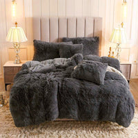HKM-499539 Solid Color Three-Piece Plush Winter Quilt Cover Set - Available in Twin, Queen, and Hoyu Sizes
