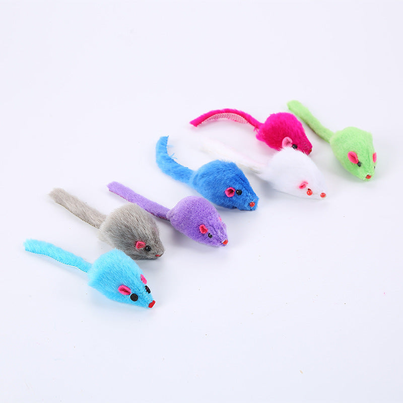 HKM-499667 Colorful Plush Mouse Cat Toy - Fun Biting Toy for Cats, 11cm Long