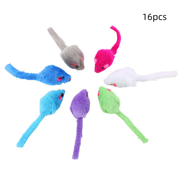 HKM-499667 Colorful Plush Mouse Cat Toy - Fun Biting Toy for Cats, 11cm Long
