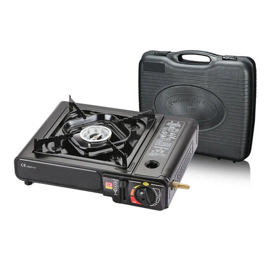KTX-499731 Portable Propane Butane Gas Stove Kit for Outdoor Camping - Lightweight and Safe with Plastic Storage Box