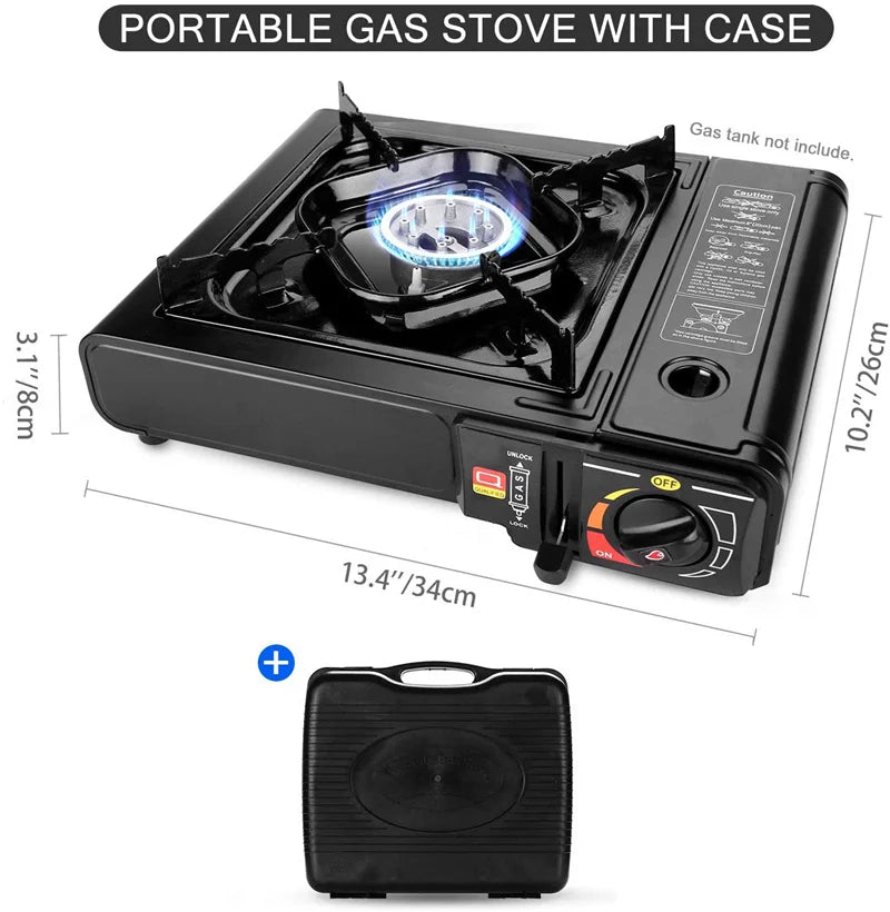 KTX-499731 Portable Propane Butane Gas Stove Kit for Outdoor Camping - Lightweight and Safe with Plastic Storage Box