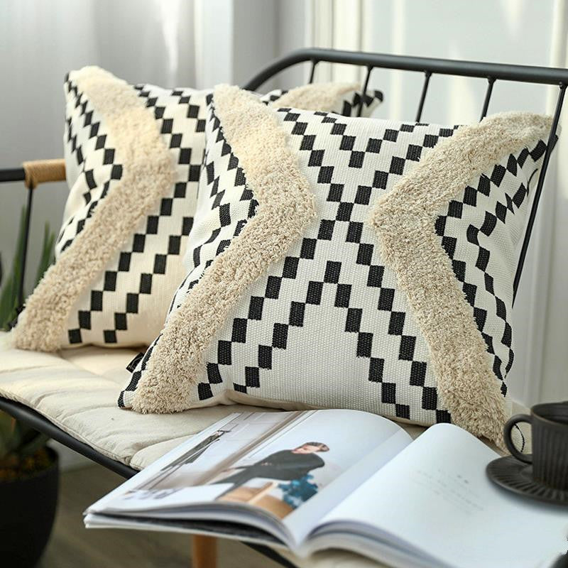 HKM-499923 Nordic Moroccan Tufted Cotton Decorative Throw Pillow - Available in Mosaic and Square Designs